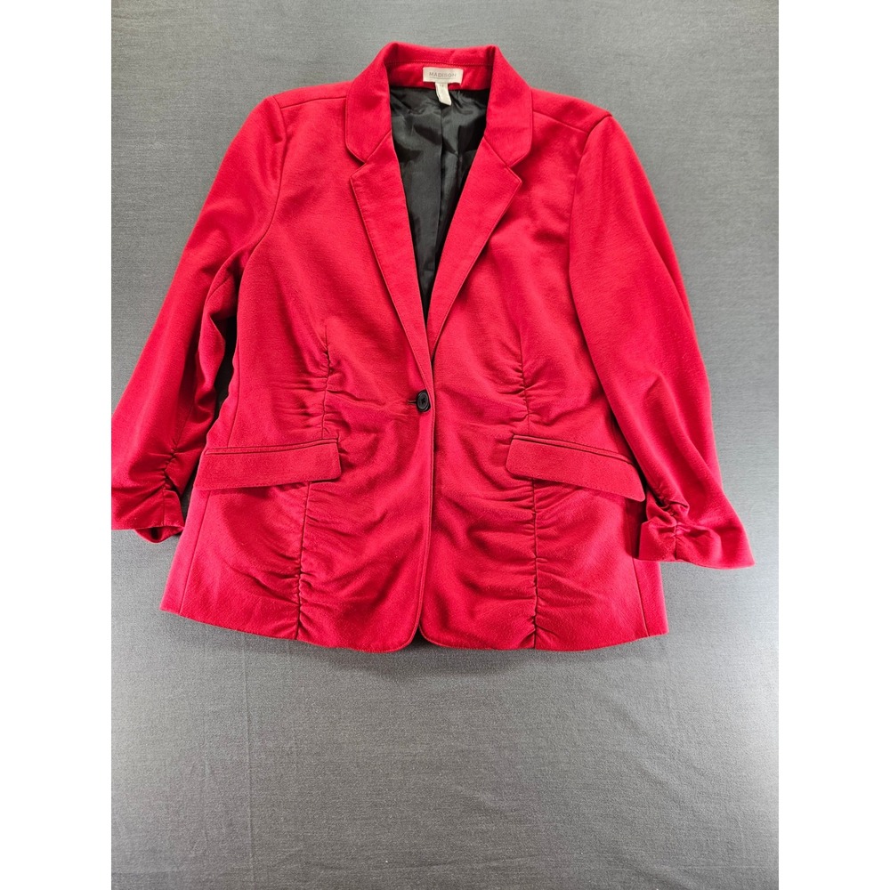 Madison Womens Red Ruched Knit Blazer Jacket Size Medium Single Button Pocket